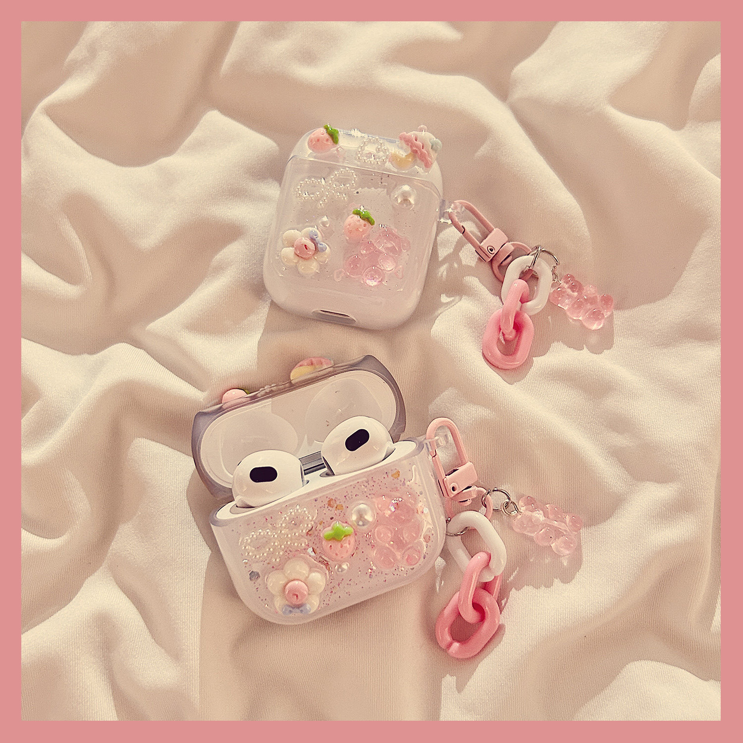 少女心草莓糖果小熊适用于苹果Airpods4保护套2/3代无线蓝牙耳机软壳Airpods pro粉色创意可爱硅胶女新款防摔