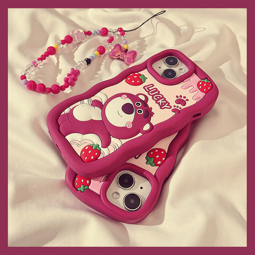 卡通草莓熊适用苹果14硅胶保护套