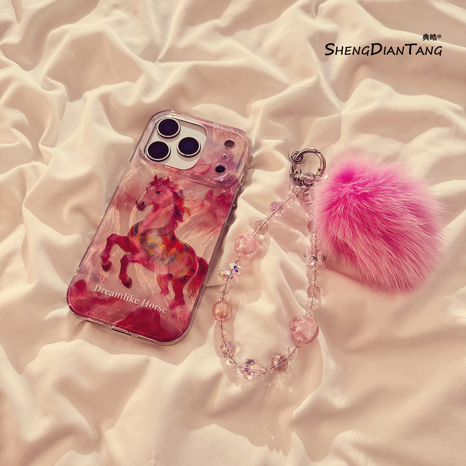 新中式粉色骏马羽纱适用苹果17ProMax手机壳iphone17新款16pro卡通15创意14女款16promax软硅胶保护套链条,3C数码配件,手机保护套/壳,淘宝优惠券,粉丝福利购,淘宝优惠卷