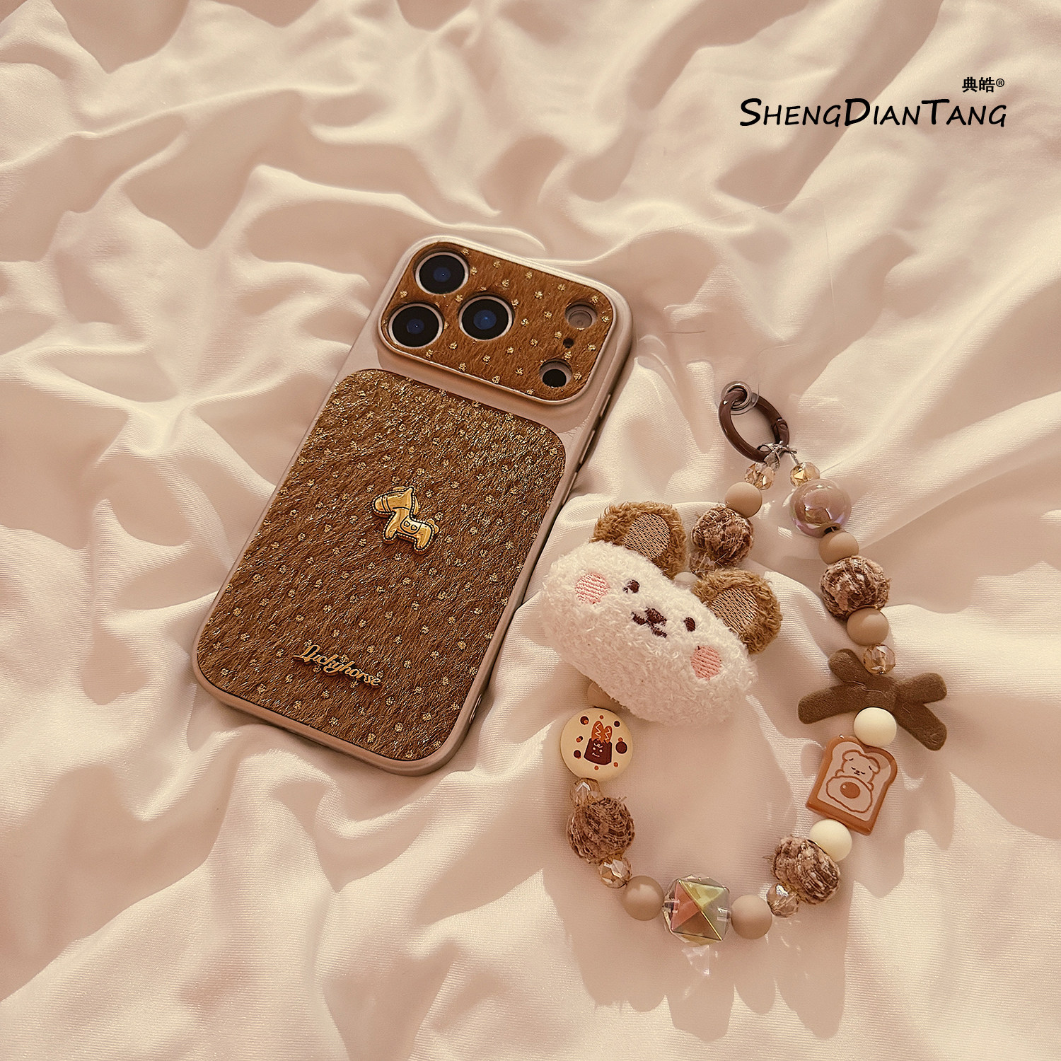 高级感纹理金色小马适用苹果17ProMax手机壳iphone17新款16pro秋冬15创意14小众女款16promax硅胶保护套链条