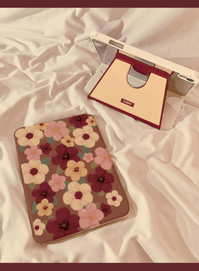 复古酒红油画花朵360旋转iPadAir6保护套2024新款适用苹果iPad10保护壳Pro平板10.2/11寸Air5带笔槽mini7女款