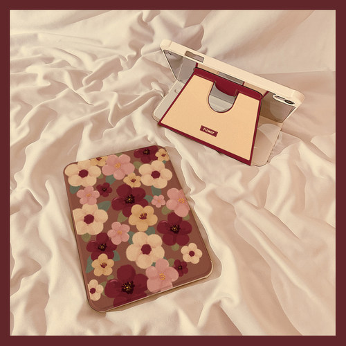 适用苹果酒红油画花朵平板壳