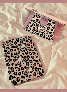 粉色豹纹土星猫咪360旋转iPadPro2024保护套新款适用苹果iPadAir6/5保护壳13平板11寸10.2/10.9带笔槽mini6女