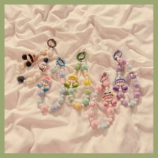 夏日糖果色爆米花女孩串珠手机链条挂绳便携手腕带挂链U盘钥匙扣挂件防丢神器女款适用通用苹果华为手机壳