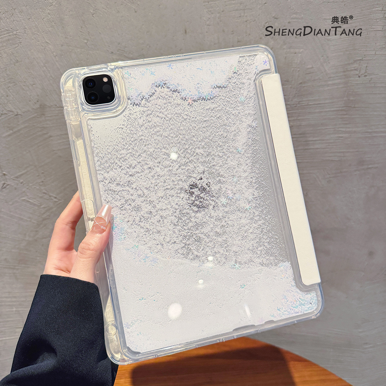 冬日雪花流沙壳Y+3折iPadAir7/6保护套2025新款适用苹果iPad11保护壳平板第10代Pro11寸Air5带笔槽mini7女款