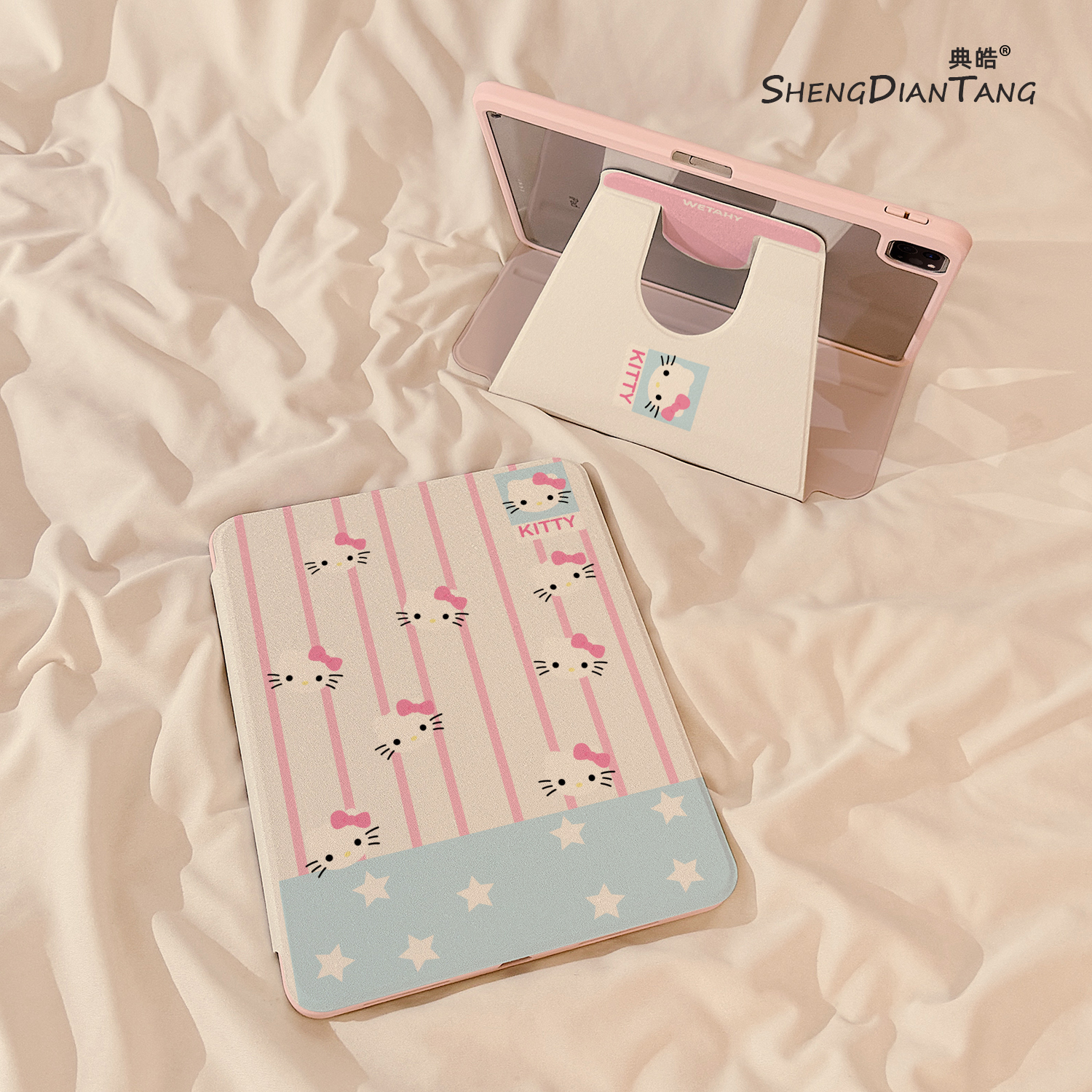 ins条纹KT猫适用苹果ipad保护壳