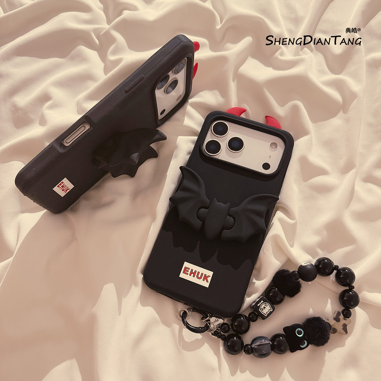 卡通小恶魔翅膀支架适用苹果17ProMax手机壳iphone17新款16pro可爱15创意14女款16promax软硅胶保护套链条