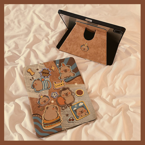 适用苹果卡皮巴拉拼贴皮纹平板壳