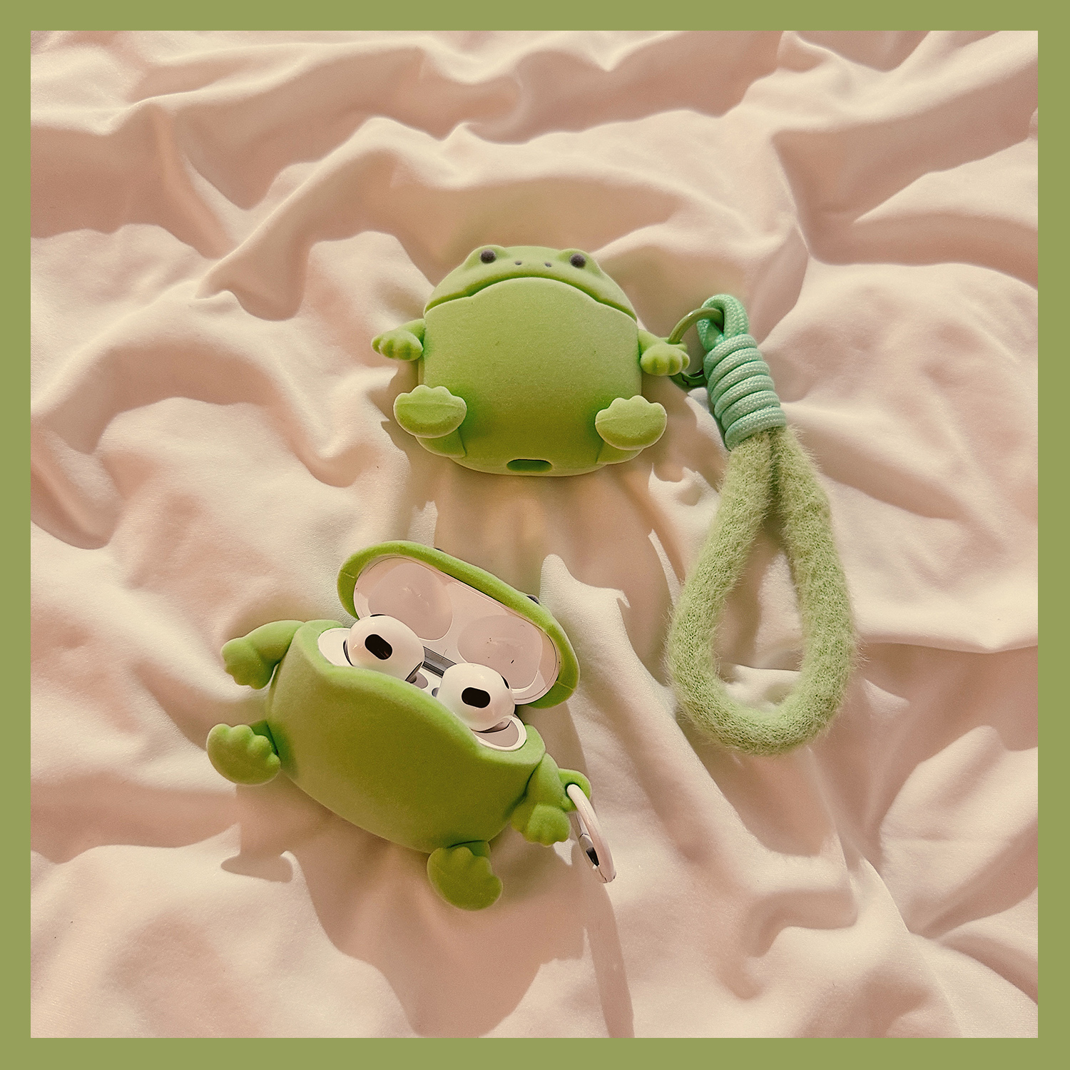 可爱卡通毛绒青蛙适用苹果耳机套