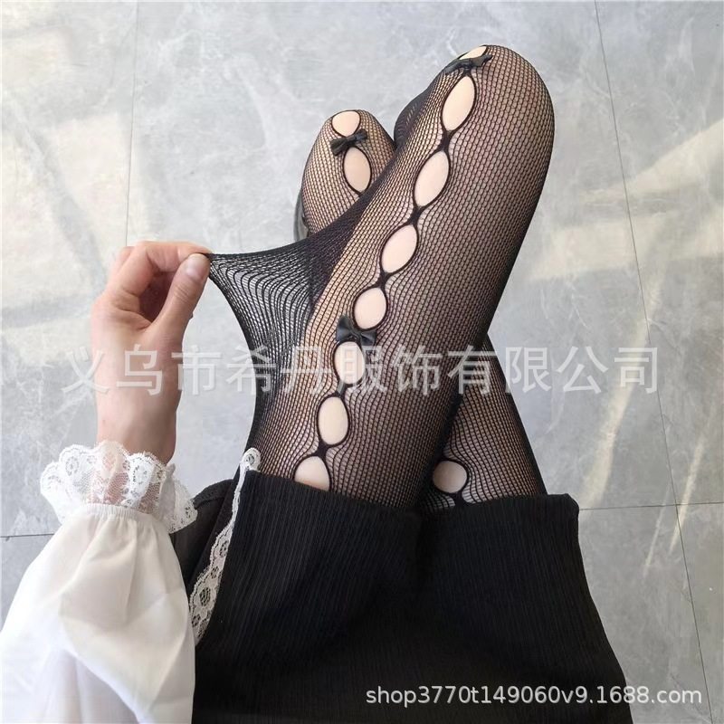 春夏季薄款白色丝袜女性感镂空蝴蝶结网袜黑色丝袜连裤袜子jk