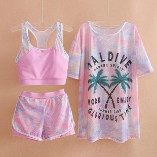 中大童12 中大童女孩休闲保守游泳装 15岁 泳衣三件套装 女童分体式