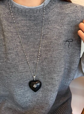 猫耳朵黑色爱心十字架毛衣链女轻奢大气高级长款冬季百搭项链新款