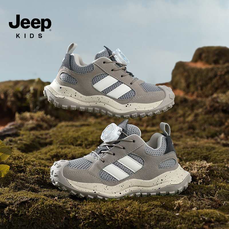 jeep男童6-12岁运动鞋户外防滑旅游鞋女童旋转纽扣青少年鞋子潮
