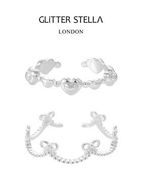 GLITTER STELLA Silver Mist系列 邂逅心形蝴蝶结925银开口戒指