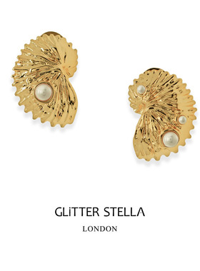 GLITTER STELLA 【孙乐言同款】褶纹贝壳不对称水晶珍珠耳钉