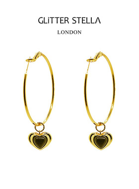 GLITTER STELLA vintage永恒之爱天然黑曜石心形吊坠疗愈耳环