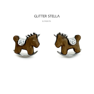GLiTTER STELLA 许愿木马 原木闪钻耳钉