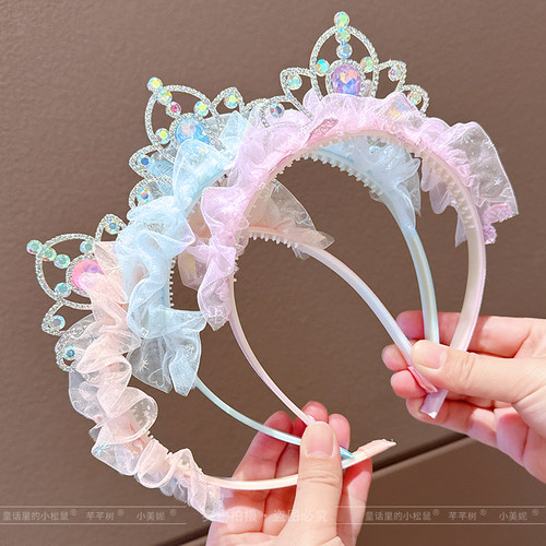 儿童皇冠发箍小女孩带齿防滑头箍女童碎发不伤发发卡宝石王冠发饰