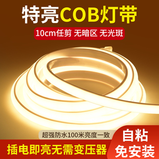 led灯带220v防水自粘超亮线形灯家用客厅吊顶氛围彩COB户外软灯条