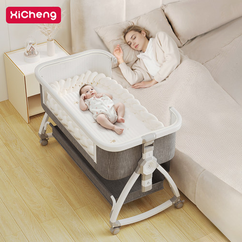 婴儿床可移动拼接床多功能可折叠