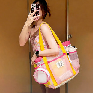 多巴胺游泳包干湿分离网格托特包大容量运动健身包女高颜值沙滩包