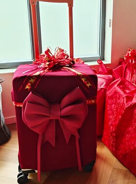 行李箱罩结婚红色蝴蝶结diy装饰拉花新娘陪嫁高弹力箱套备婚装饰