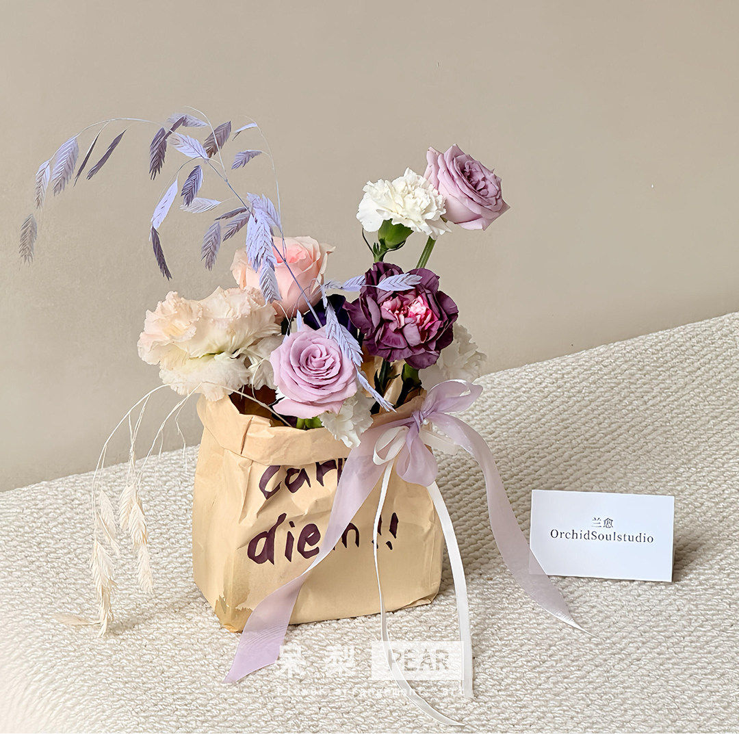 情人节牛皮纸袋花束包装ins空白牛皮袋迷你鲜花小花盒mini抱抱袋