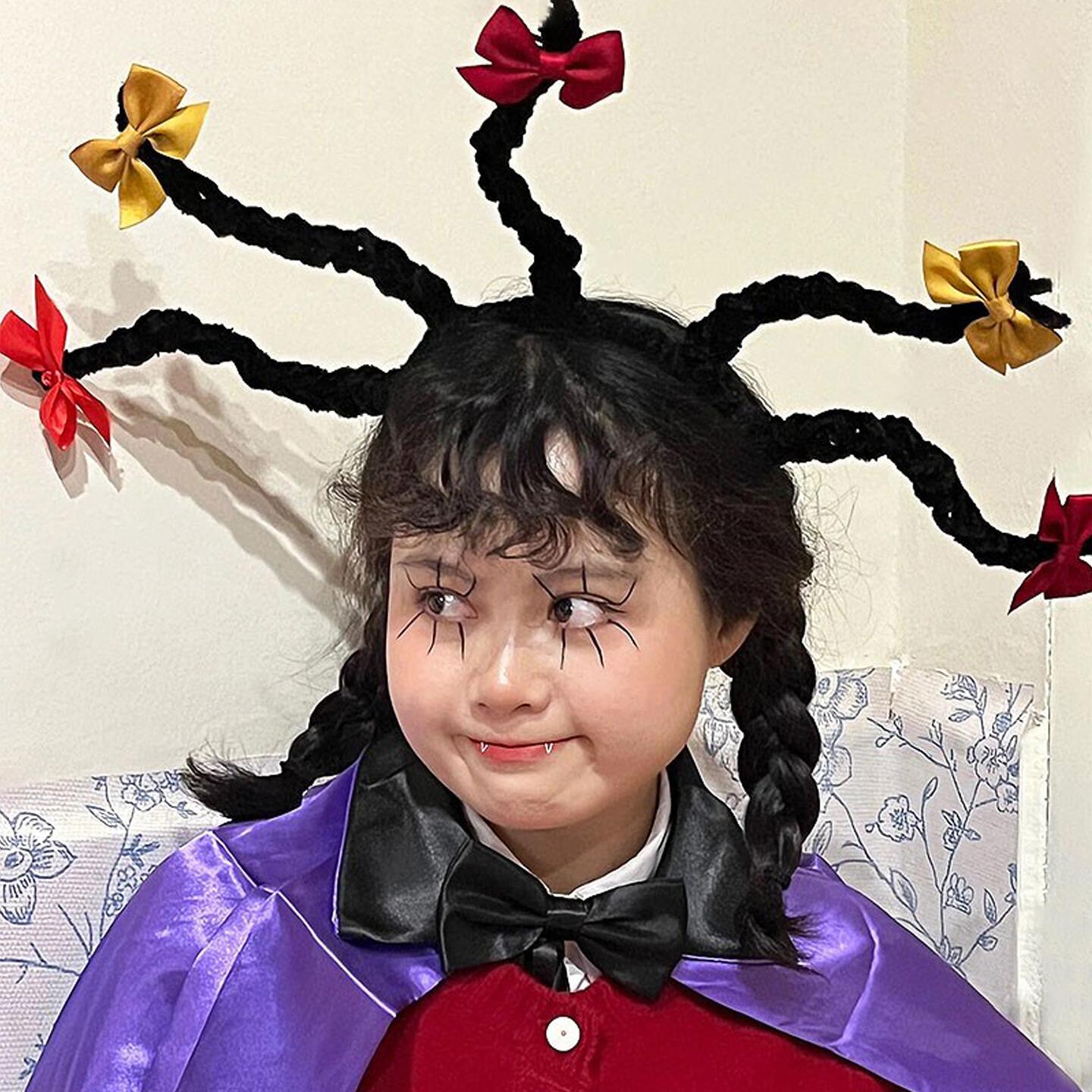 万圣节服装儿童cos服饰小魔女蒙娜紫色披风节日派对舞会装扮道具