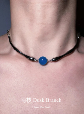 韩系清冷感蓝色圆珠拼接颈项女