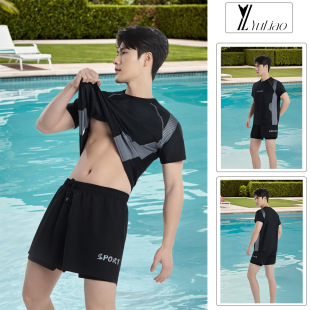 成人游泳装 防尴尬泳裤 备全套泳帽泳镜温泉沙滩双层 套装 泳衣男士