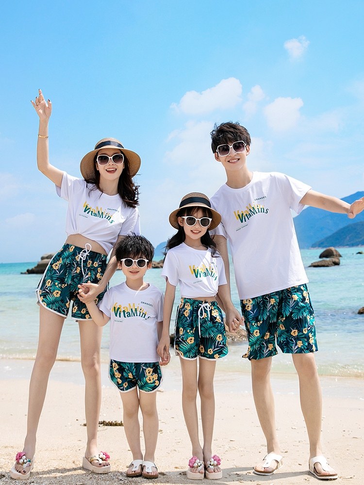不一样亲子装母子装2023新款夏天一家三口四口沙滩装海边母女套装