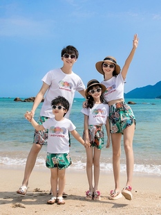 巴拉巴啦网红亲子装2024新款潮洋气母女装一家人海边出游沙滩装潮