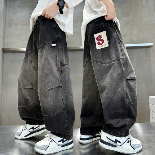 男童春秋款裤子2025新款中大童秋装宽松男孩秋季帅气儿童牛仔裤