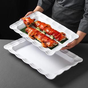 祥源美密胺餐具盘子宴会厅白色花边摆盘餐厅饭店大号烤乳猪长方盘