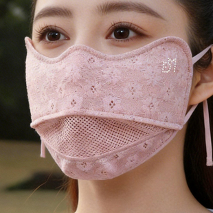 冰丝防晒口罩女蕾丝夏季遮阳薄款透气防紫外线骑行洋气面罩易呼吸