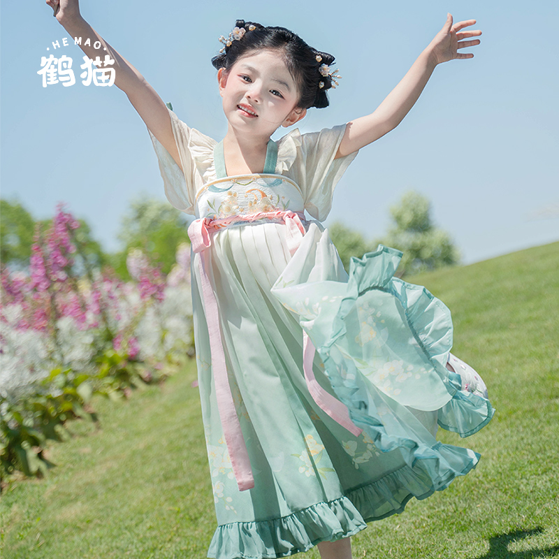 鹤猫.空青 女童汉服夏新款儿童古风超仙中国风襦裙古装连衣裙