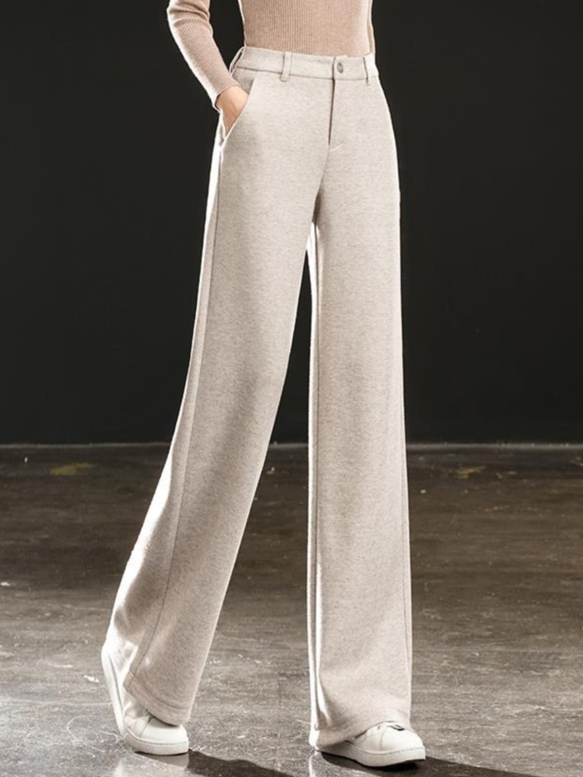 窄版毛呢直筒裤女秋冬季2025新款高腰休闲醋酸羊呢裤子加绒阔腿裤