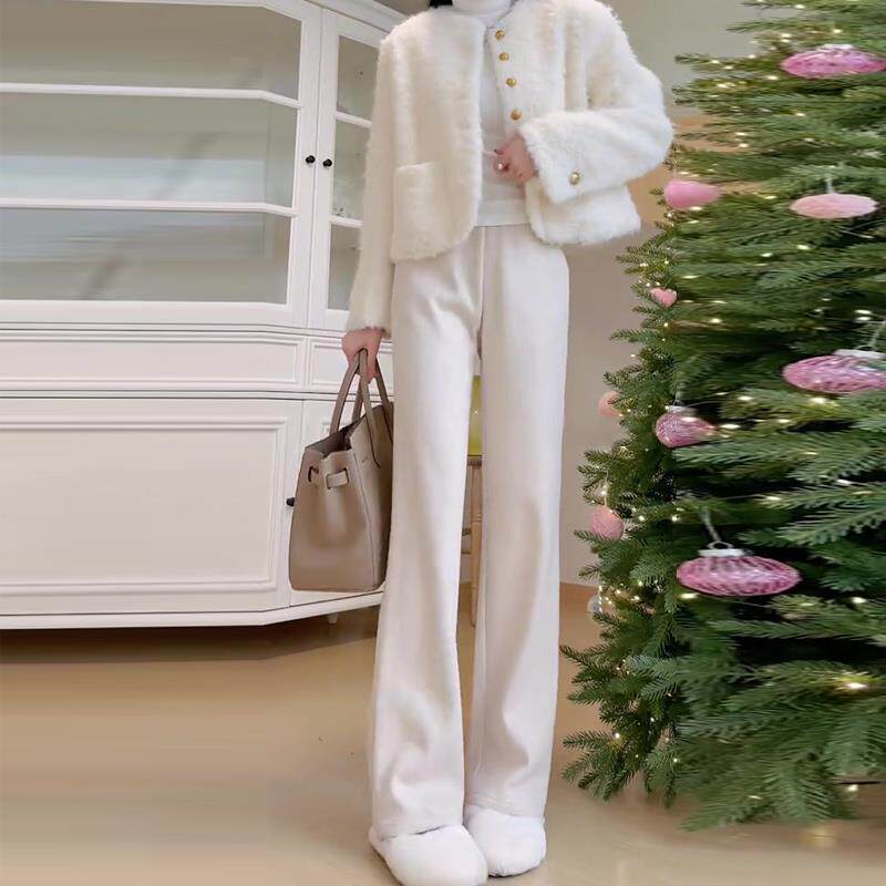 秋冬窄版直筒裤女2025年新款高腰显瘦小个子垂感加厚休闲阔腿裤子