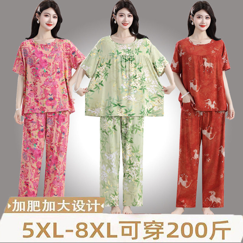 中老年女加肥大码棉绸睡