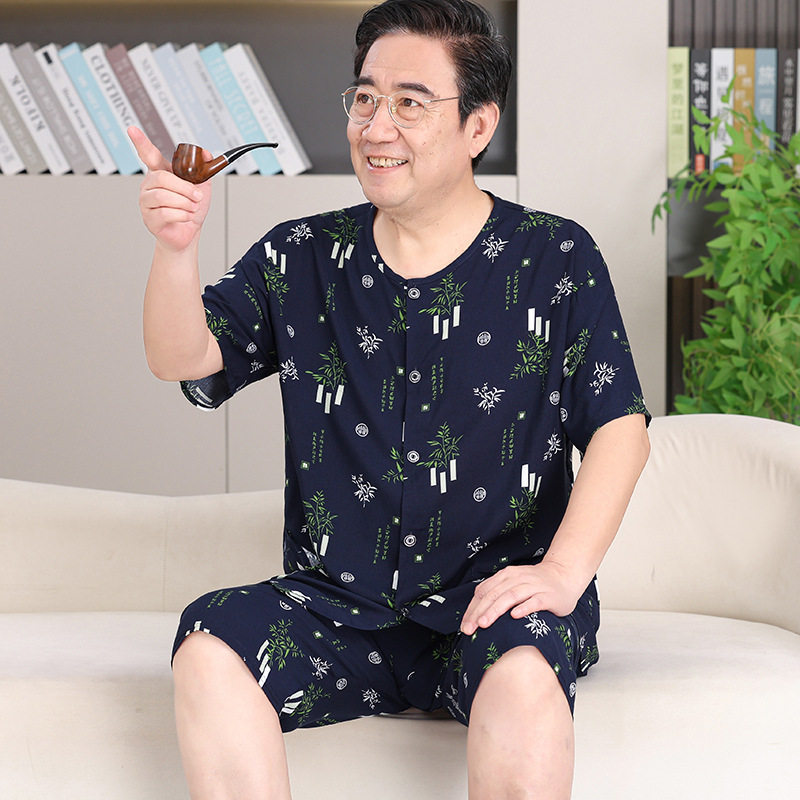 爷爷棉绸开衫居家服套装