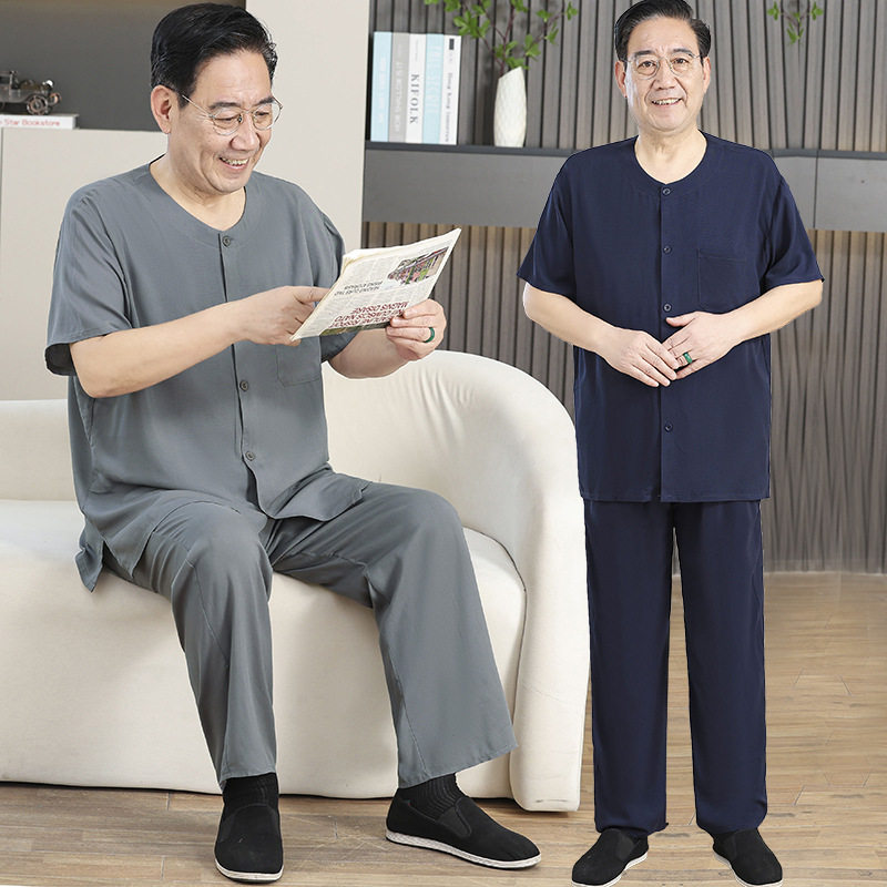 中老年人男士棉绸睡衣爸