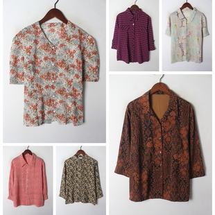 Vintage古着衬衫 106 女复古森女日系港风纯色软妹小清新碎花女衬衫