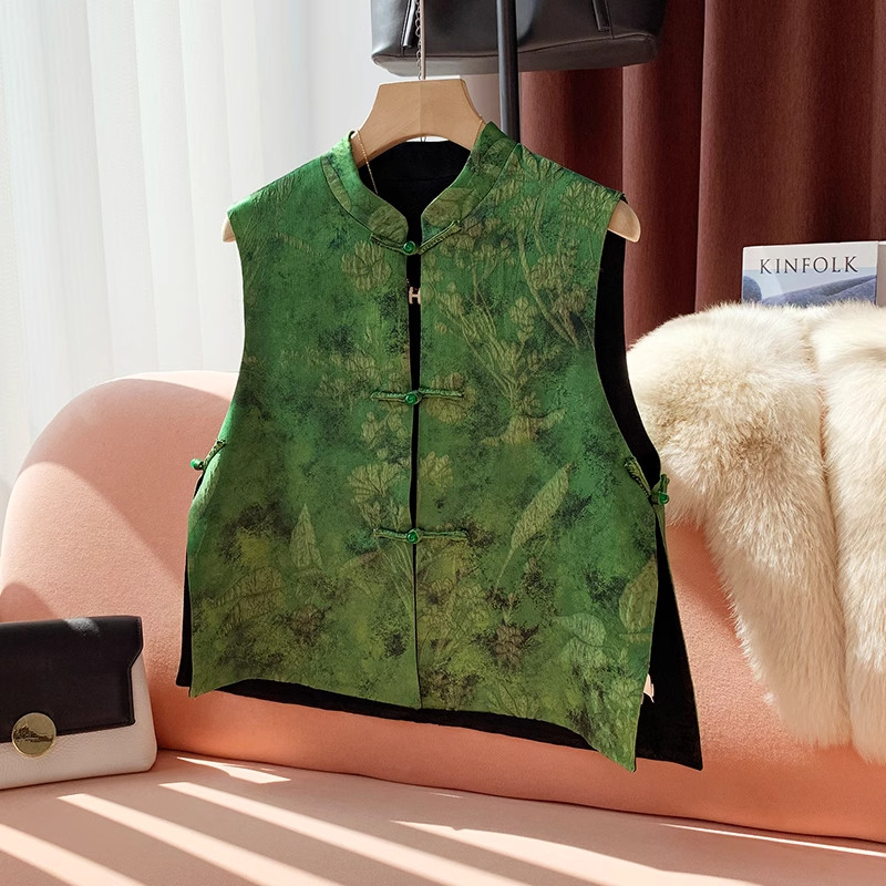 新中式国风真丝马甲外套女