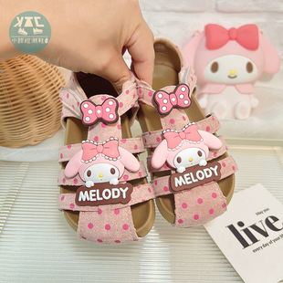 女童厚底勃肯凉鞋夏季幼儿童包头罗马编织镂空公主鞋女款2025新款