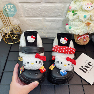 女童宝宝加绒加厚洞洞鞋冬季外穿防滑保暖拖鞋儿童家居室内秋冬款