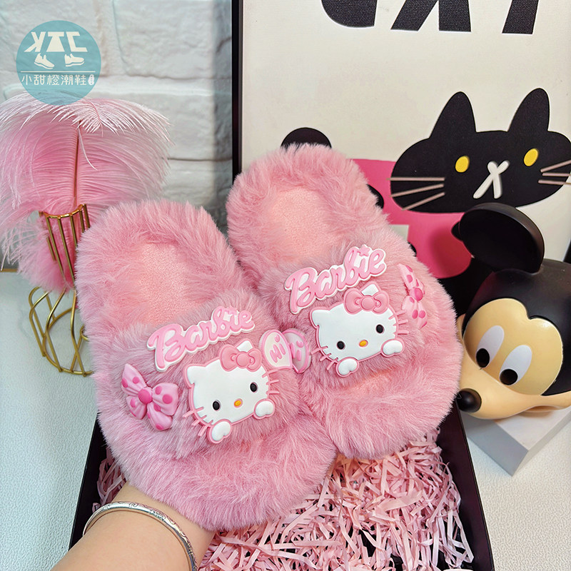 女童粉色可爱毛毛棉拖优质室内家居居家拖鞋防滑外穿儿童毛绒鞋子