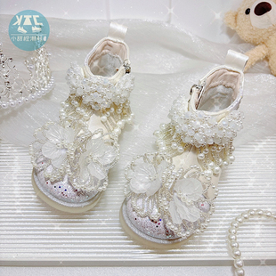 女童今年流行水钻珍珠马丁靴儿童鞋子靴子公主风童鞋2025年秋冬季