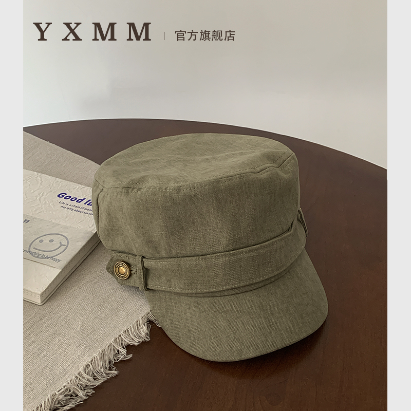 复古棉平顶鸭舌帽休闲马术帽秋季