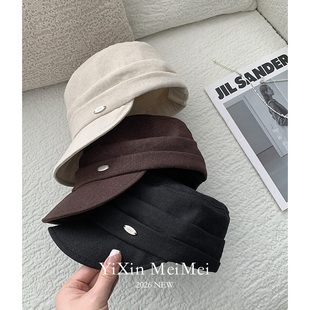 老钱风棉麻马术帽女春夏复古透气黑色英伦风报童帽显脸小平顶帽