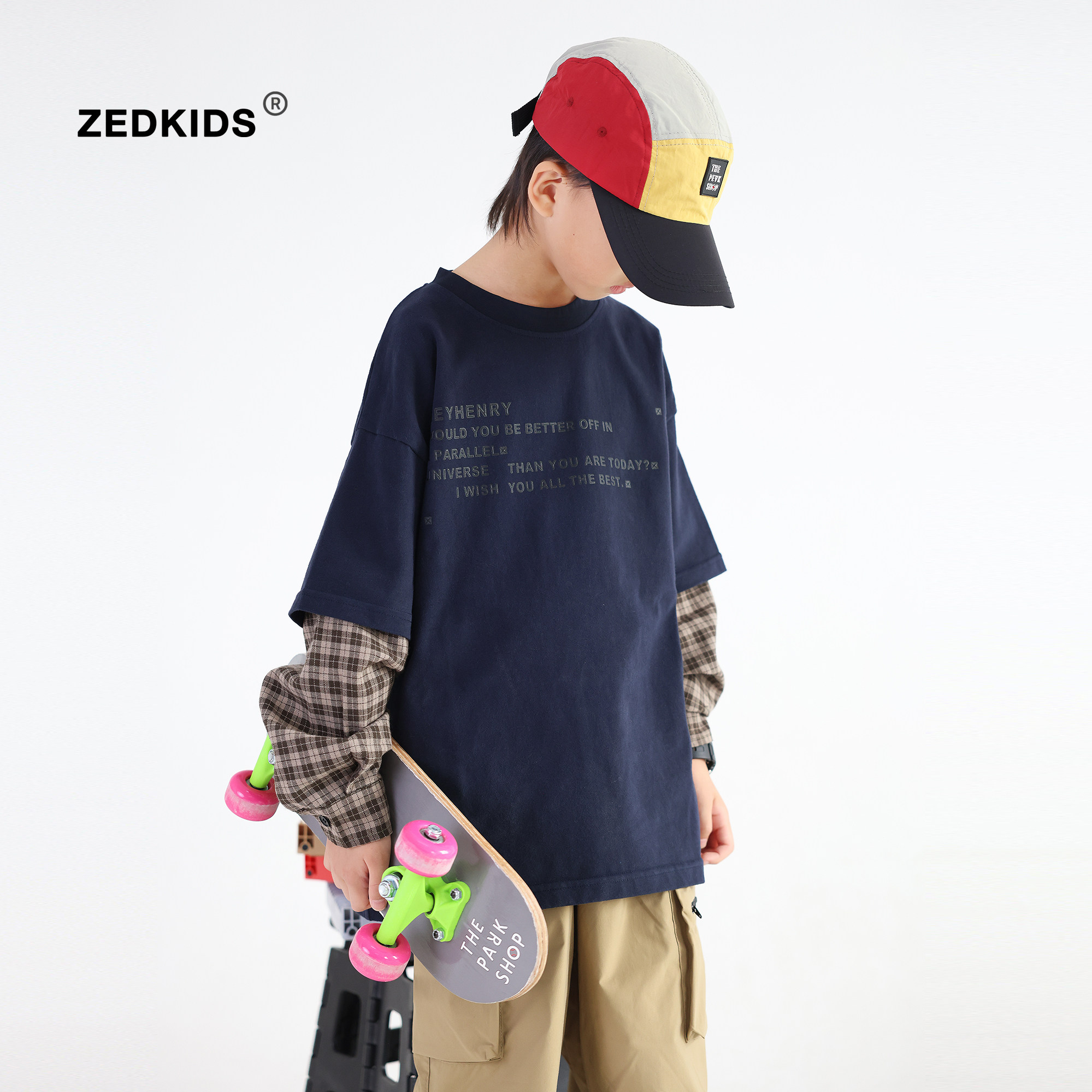 张恩朵童装2025秋新款帅气男童高街风格子假两件长袖T恤秋装上衣,童装/婴儿装/亲子装,T恤,淘宝优惠券,粉丝福利购,淘宝优惠卷